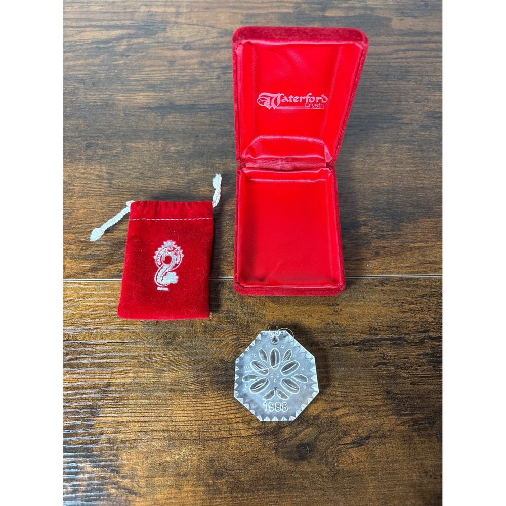 Waterford‎ Crystal 1988 Christmas Ornament Hexagon Floral Etched with Box Pouch